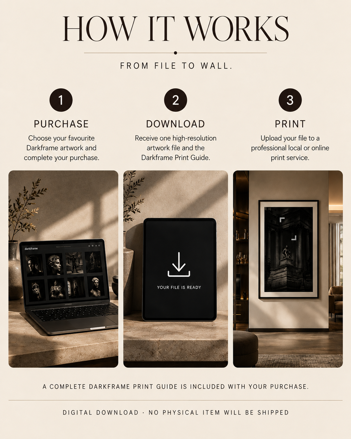How to purchase, download and print Darkframe digital wall art