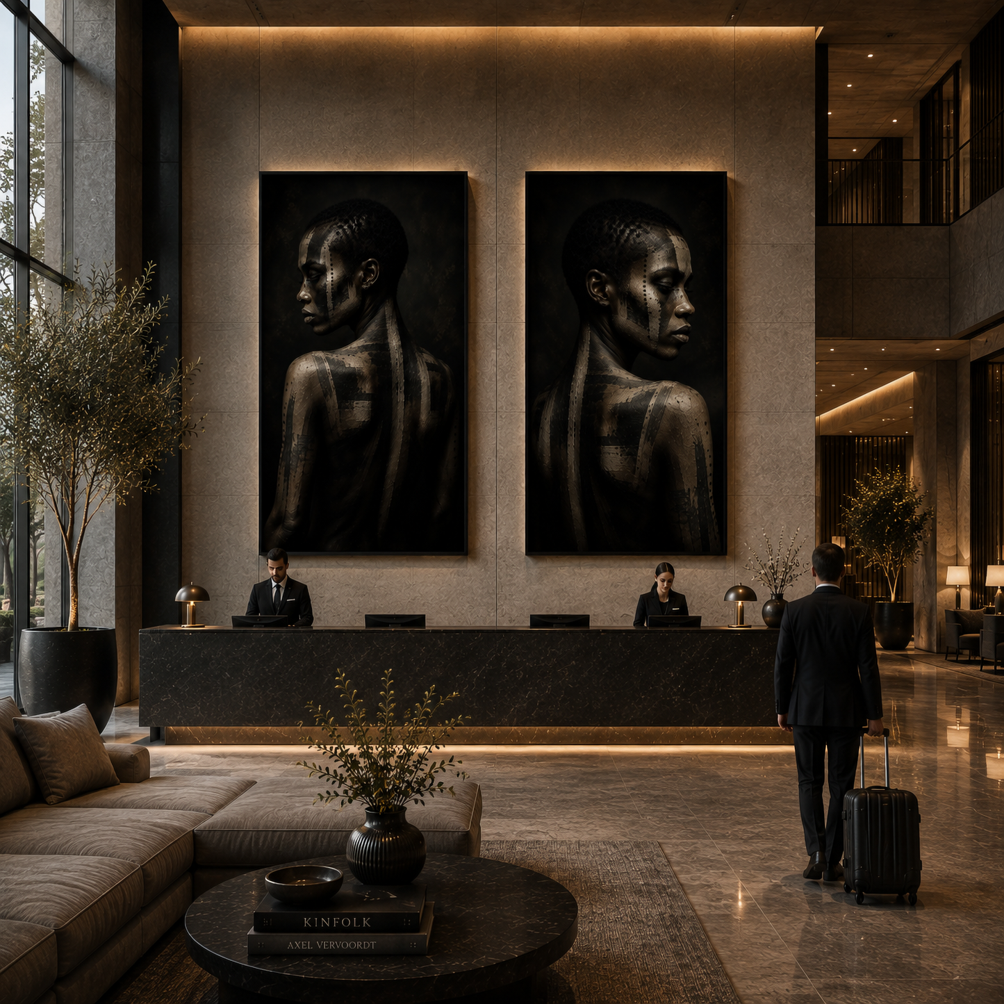 Framed abstract ASH I artwork with distressed layered textures displayed in a contemporary interior