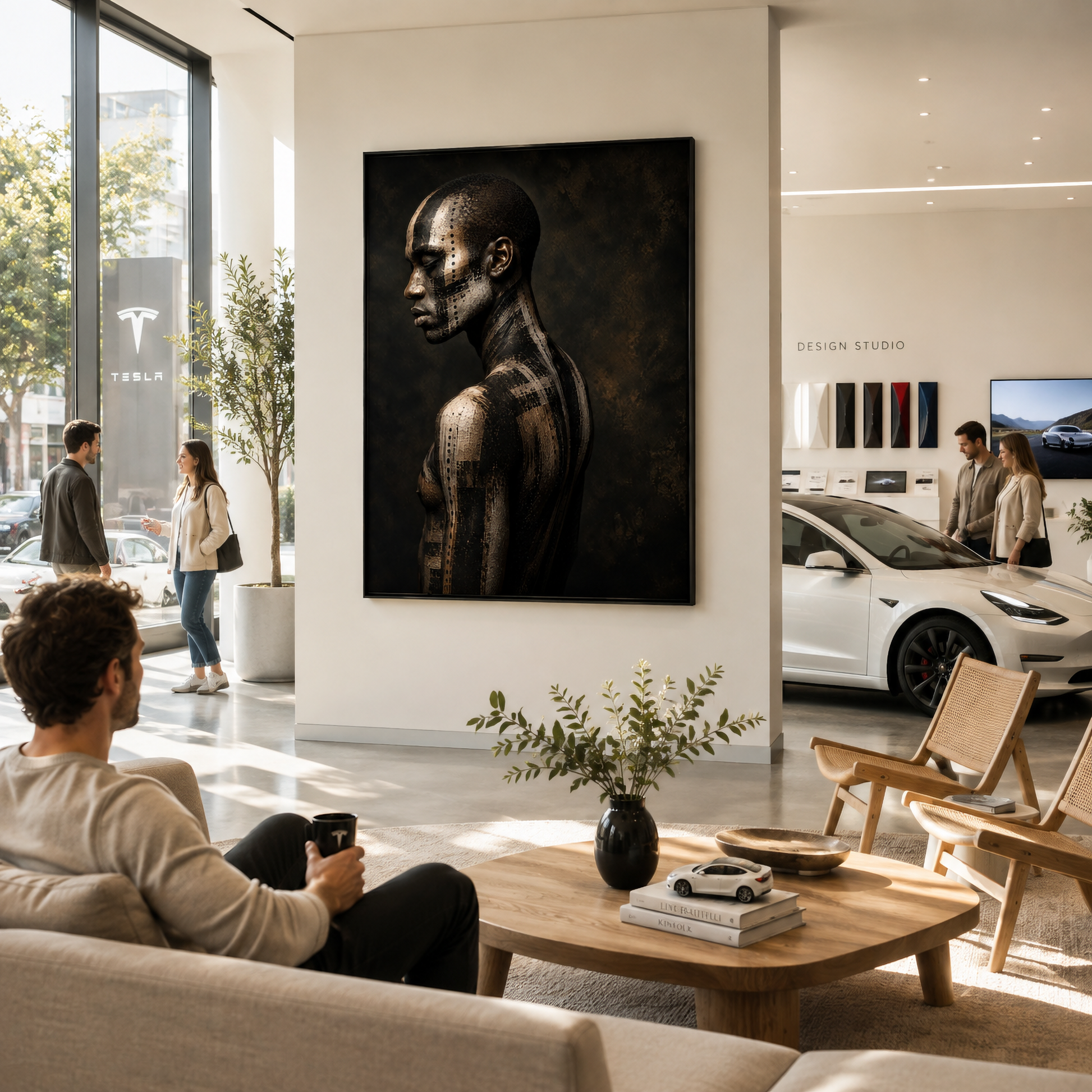 Framed abstract ASH VI artwork with distressed layered textures displayed in a contemporary interior