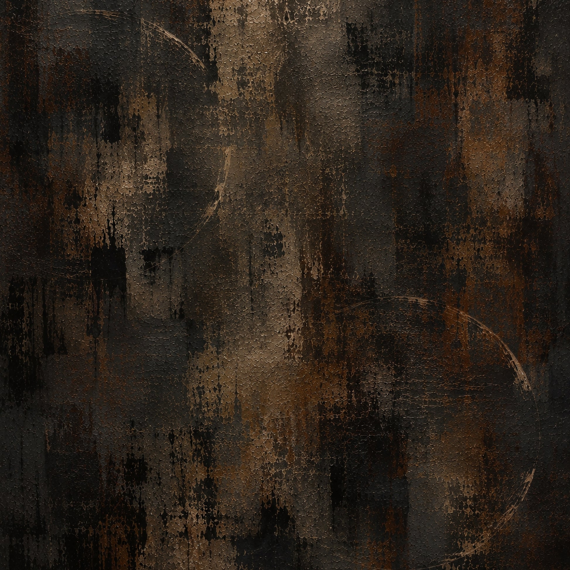 Residual Motion abstract artwork with layered charcoal, burnt umber and bronze textures concealing a subtle human figure in motion