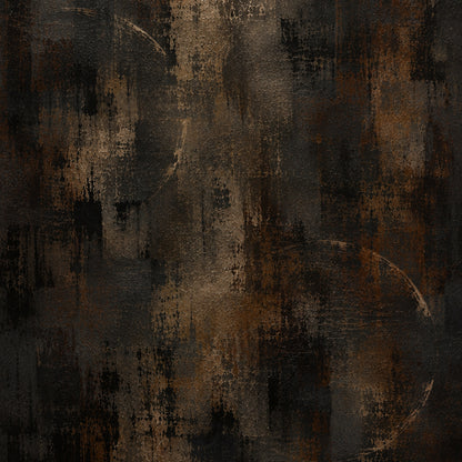 Residual Motion abstract artwork with layered charcoal, burnt umber and bronze textures concealing a subtle human figure in motion