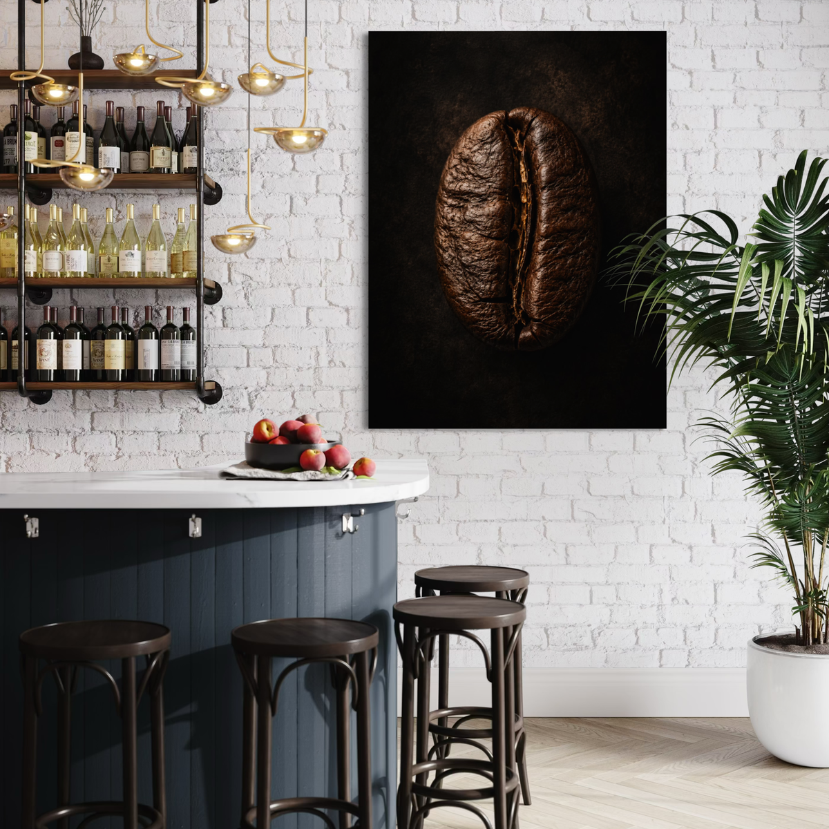 Close-up detail of large coffee bean wall artwork