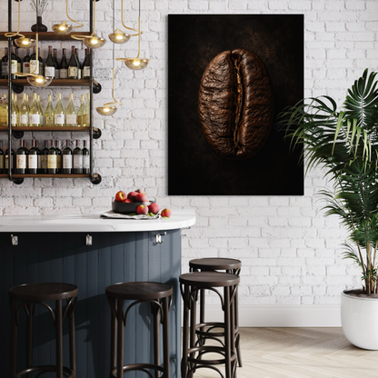 Close-up detail of large coffee bean wall artwork