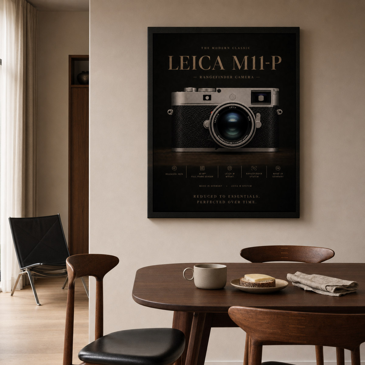 Close-up detail of Leica M11-P camera wall artwork