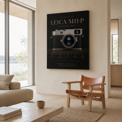 Close-up detail of Leica M11-P camera wall artwork