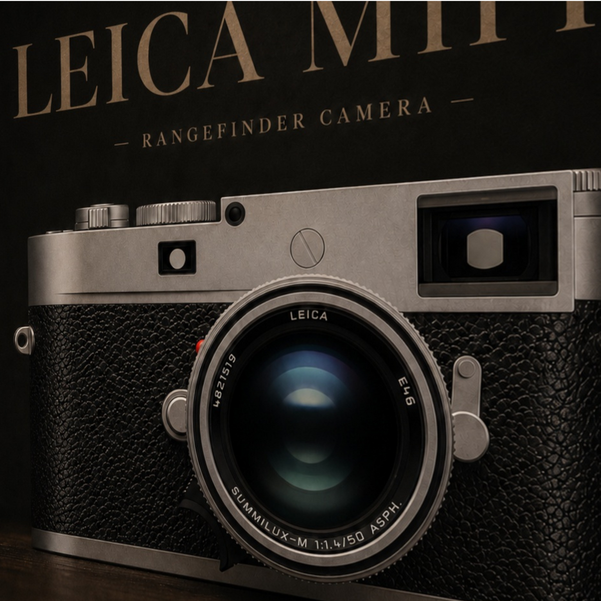 Close-up detail of Leica M11-P camera wall artwork