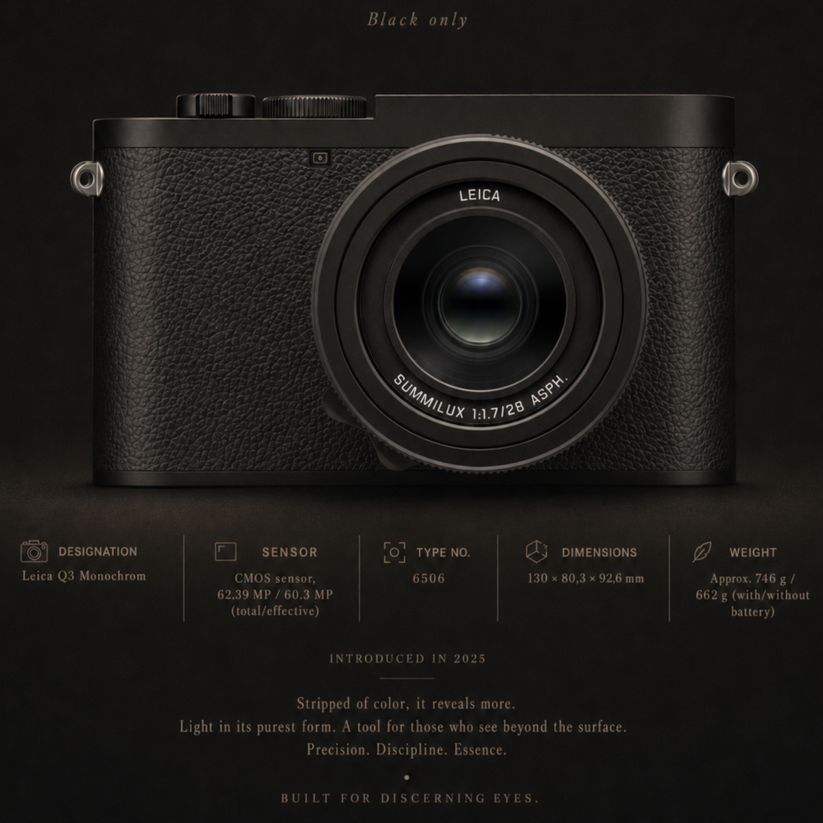 Close-up detail of Leica Q3 Monochrom camera wall artwork