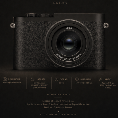 Close-up detail of Leica Q3 Monochrom camera wall artwork