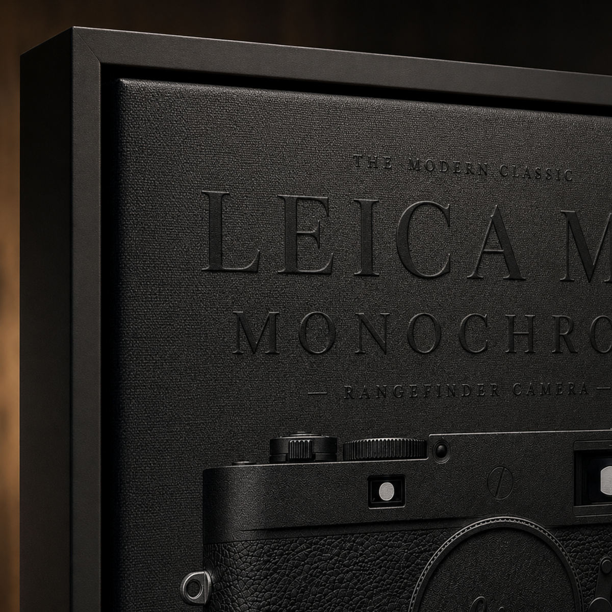 Close-up detail of Leica M11 Monochrom camera wall artwork