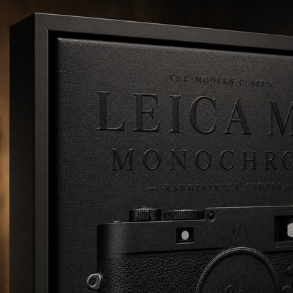 Close-up detail of Leica M11 Monochrom camera wall artwork